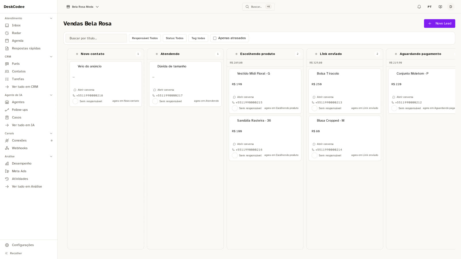Tela real: funil de vendas atualizado com a nova oportunidade